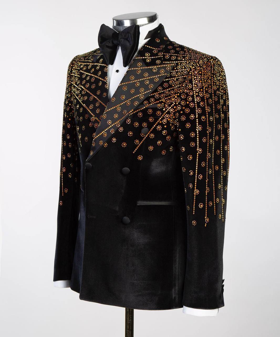 Black Velvet Tuxedo, Gold Rhinestone, Double-Breasted