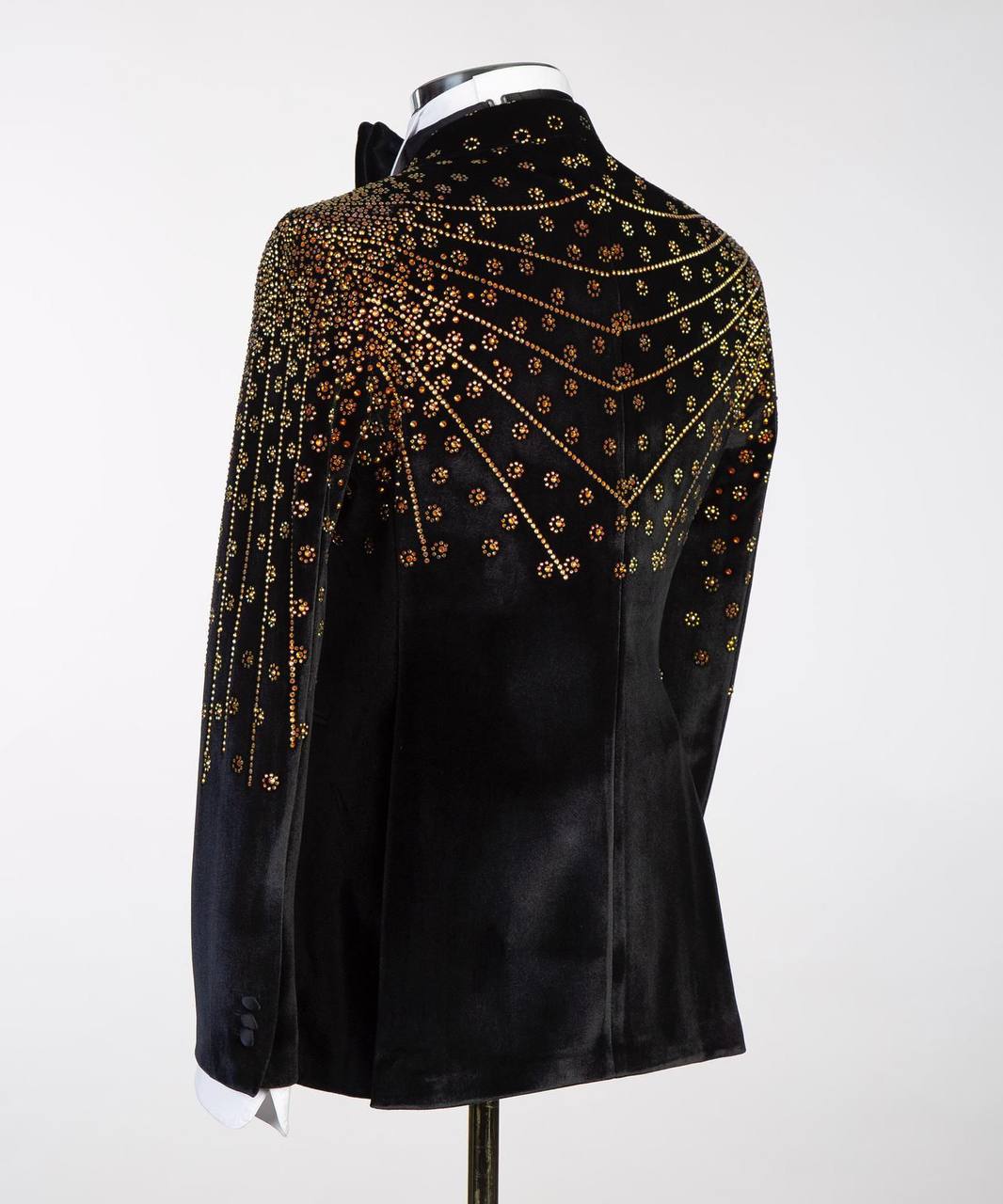 Black Velvet Tuxedo, Gold Rhinestone, Double-Breasted