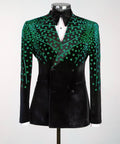Black Velvet Tuxedo, Green Rhinestone, Double-Breasted