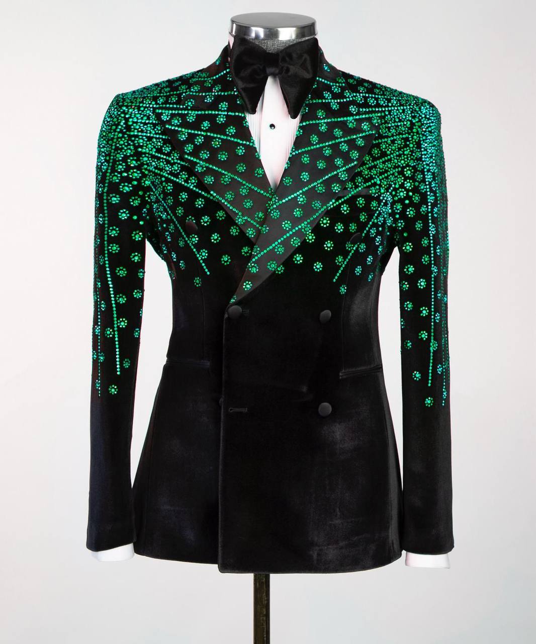 Black Velvet Tuxedo, Green Rhinestone, Double-Breasted