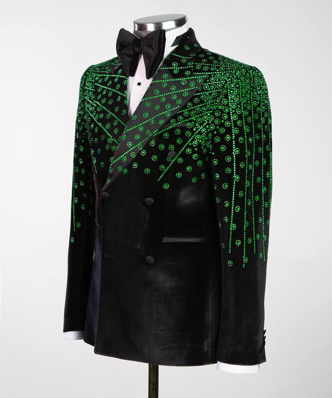 Black Velvet Tuxedo, Green Rhinestone, Double-Breasted
