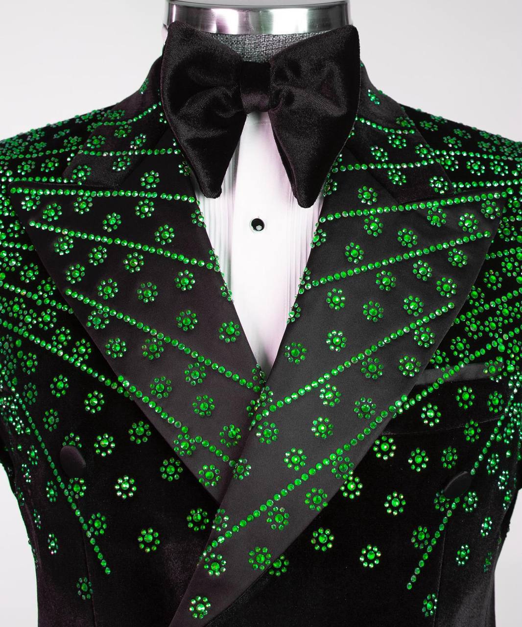 Black Velvet Tuxedo, Green Rhinestone, Double-Breasted