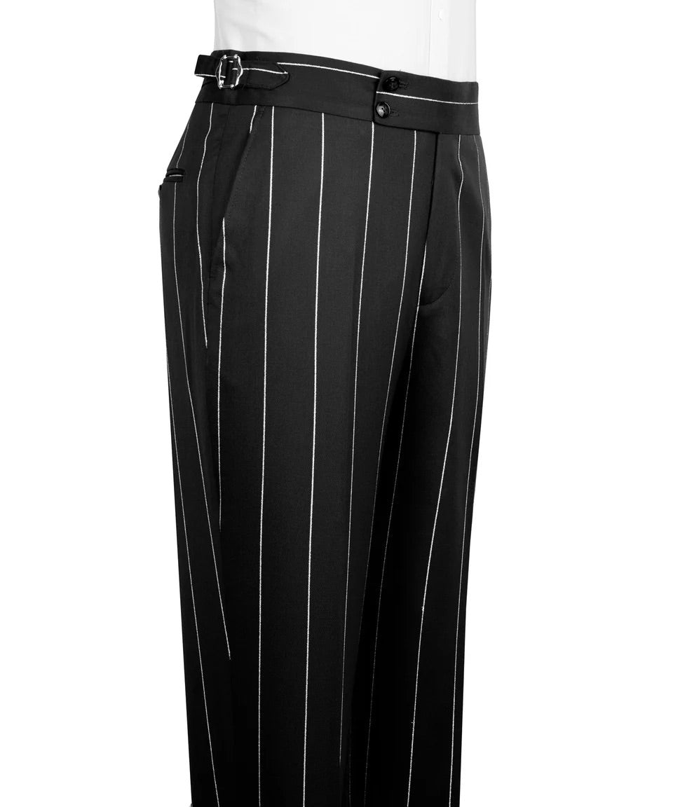 Men's Double-Breasted Pinstripe Suit-Black