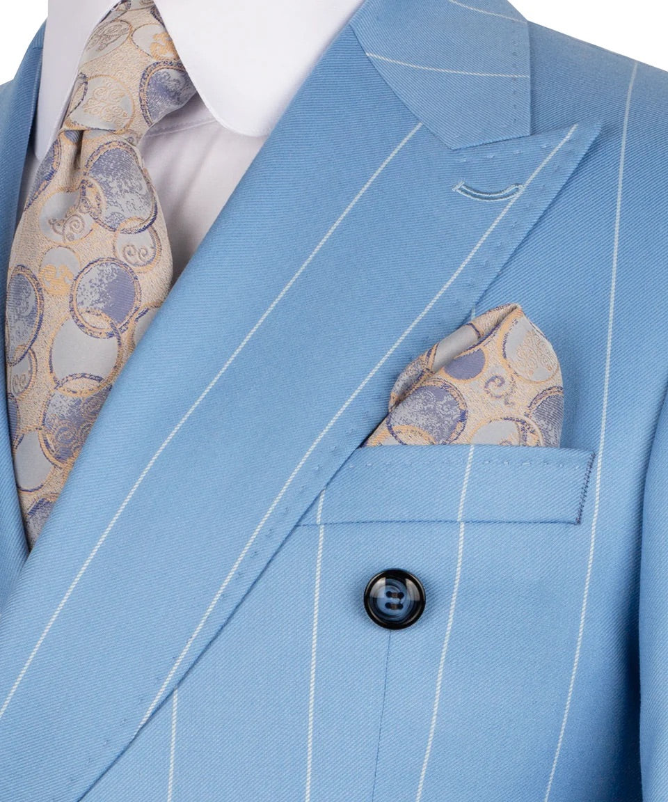 Men's Double-Breasted Pinstripe Suit-Blue