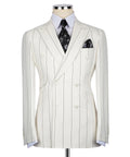 Luxury Cream men's double-breasted pinstripe suit featuring premium tailoring and a sophisticated formal design.
