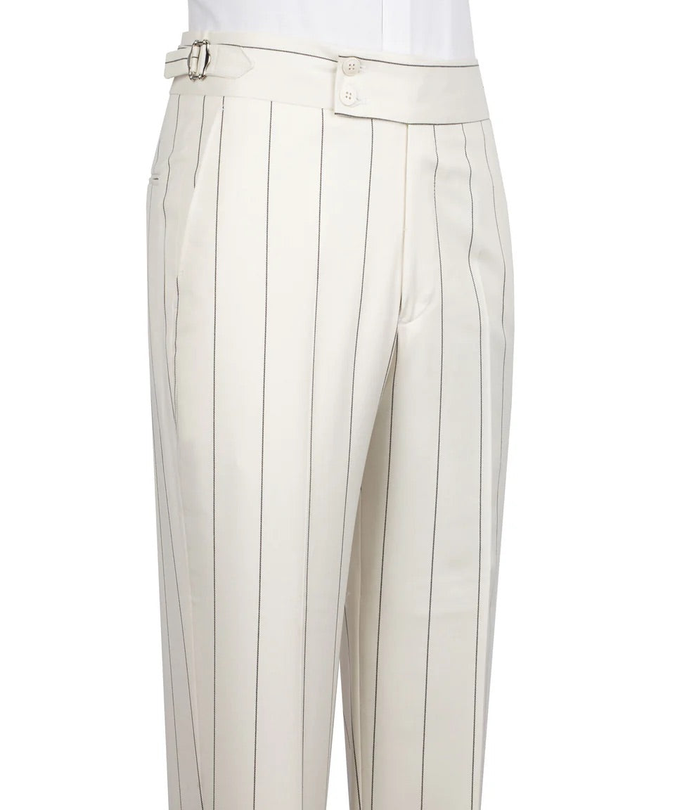 Men's Double-Breasted Pinstripe Suit-Cream Beige