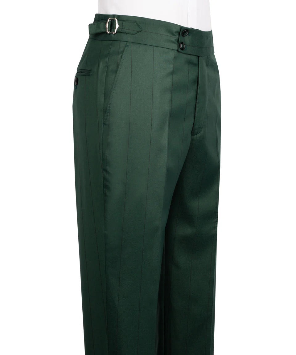 Men's Double-Breasted Pinstripe Suit-Green