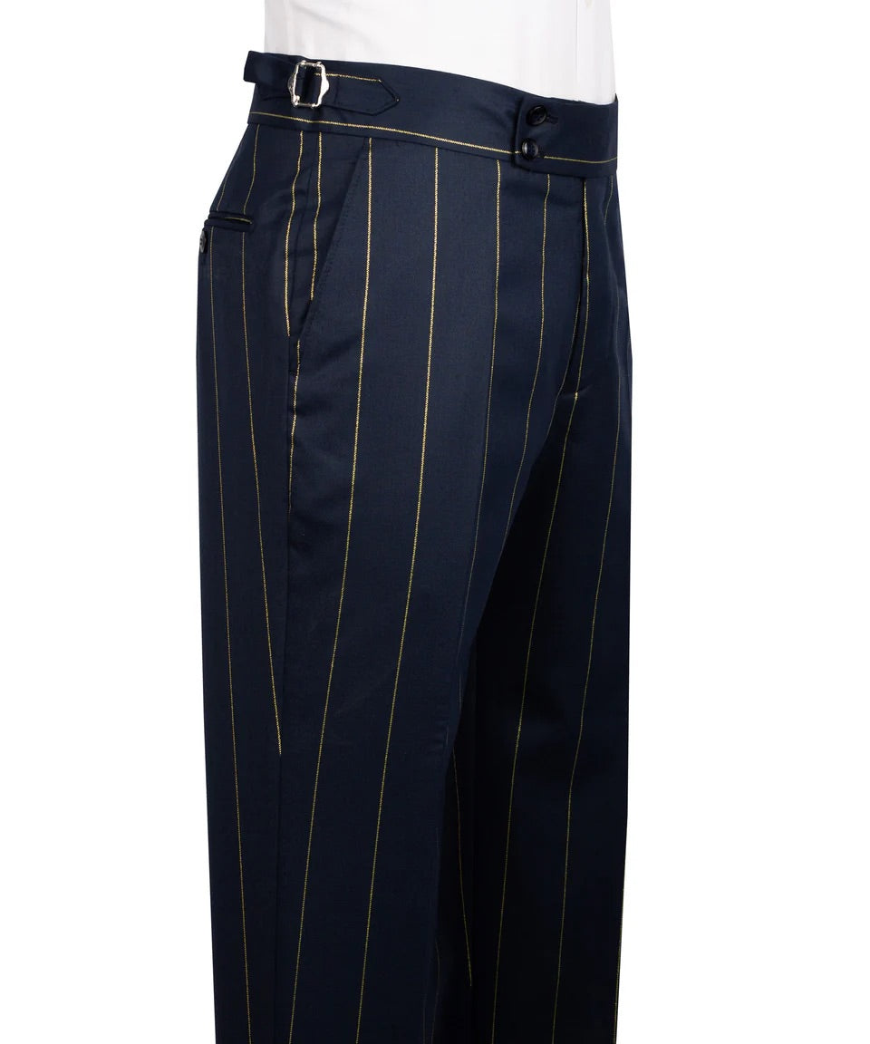 Men's Double-Breasted Pinstripe Suit-Navy