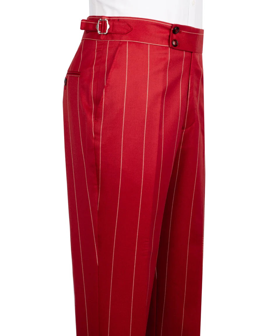 Men's Double-Breasted Pinstripe Suit-Red