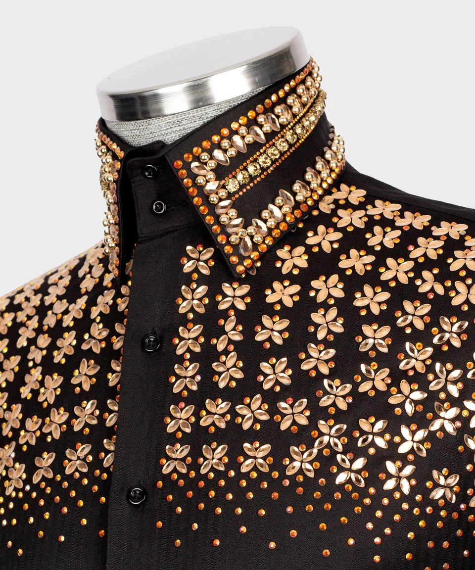 Men's Luxury Hand-Beaded Dress Shirt- Black