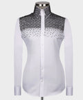 Luxury men's white hand-beaded formal dress shirt featuring intricate decorative embellishments and premium tailored craftsmanship.