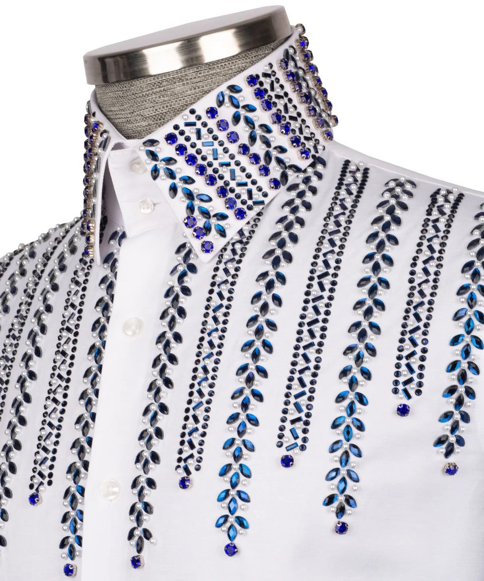Men's Luxury Hand-Beaded Dress Shirt- White