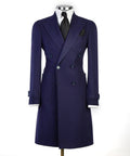 Navy Wool Overcoat for Men-Double-Breasted