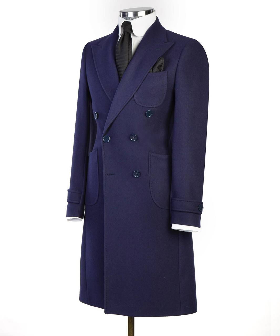 Navy Wool Overcoat for Men-Double-Breasted