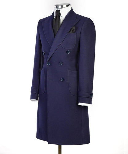 Navy Wool Overcoat for Men-Double-Breasted