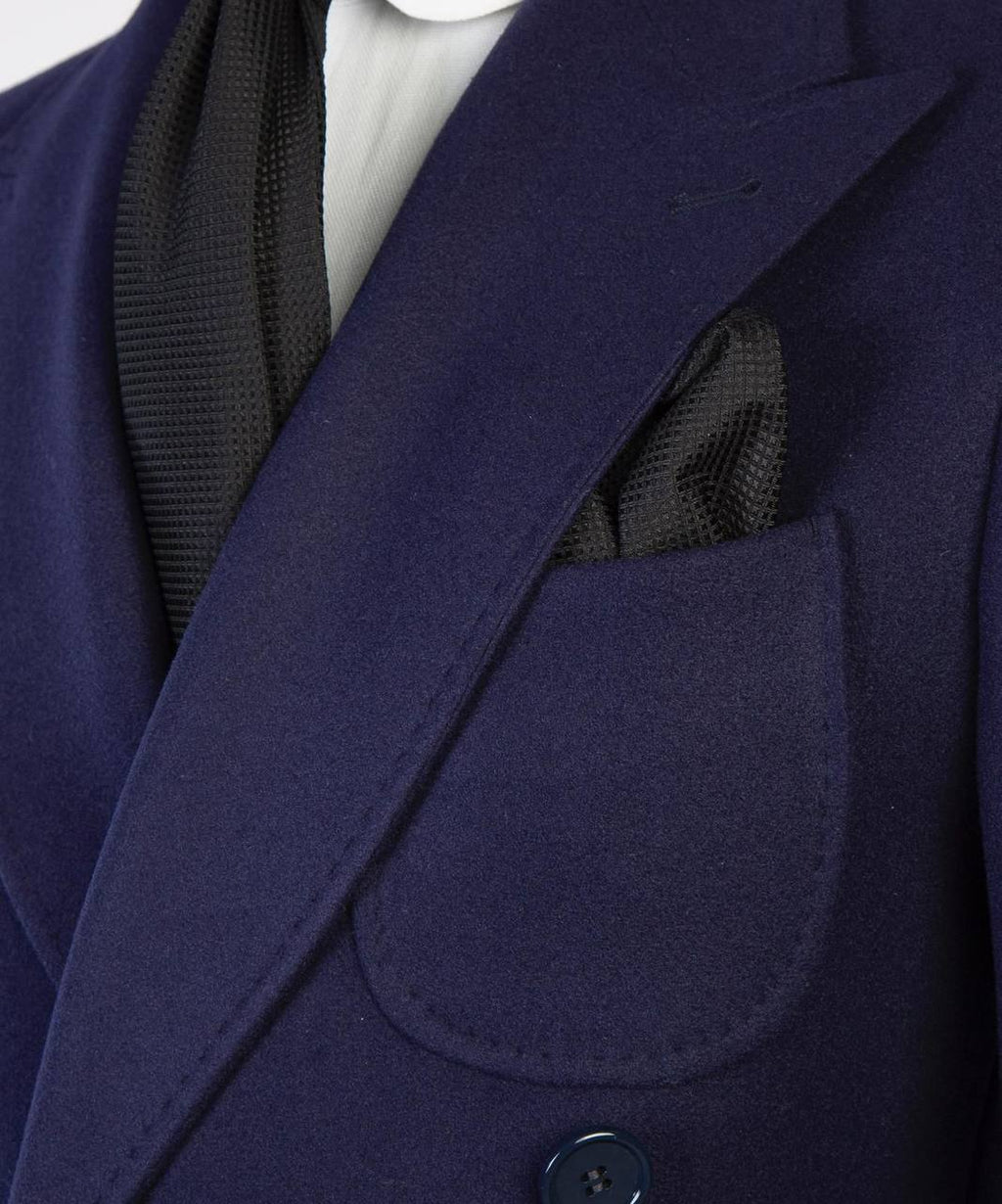 Navy Wool Overcoat for Men-Double-Breasted