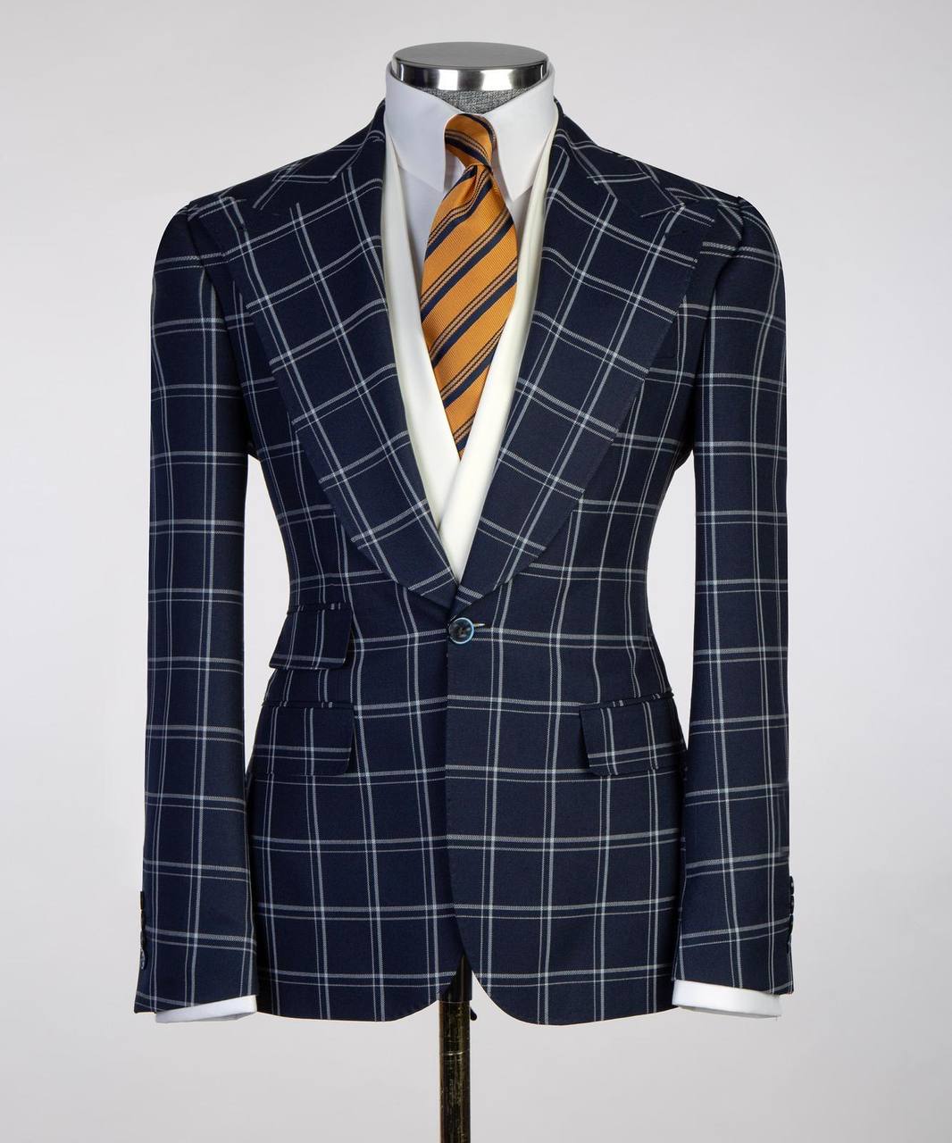Plaid 3-Piece Suit-Navy