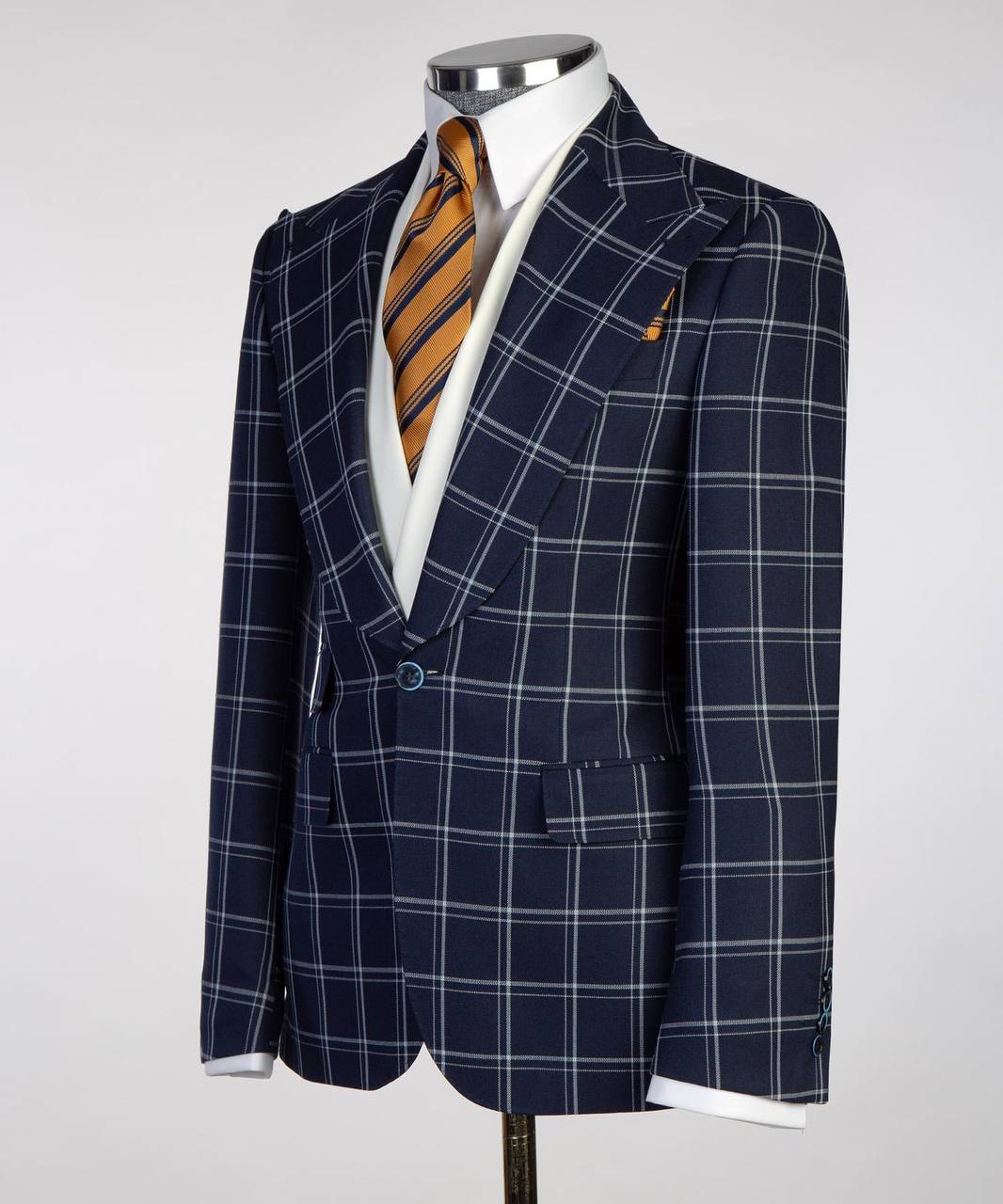 Plaid 3-Piece Suit-Navy