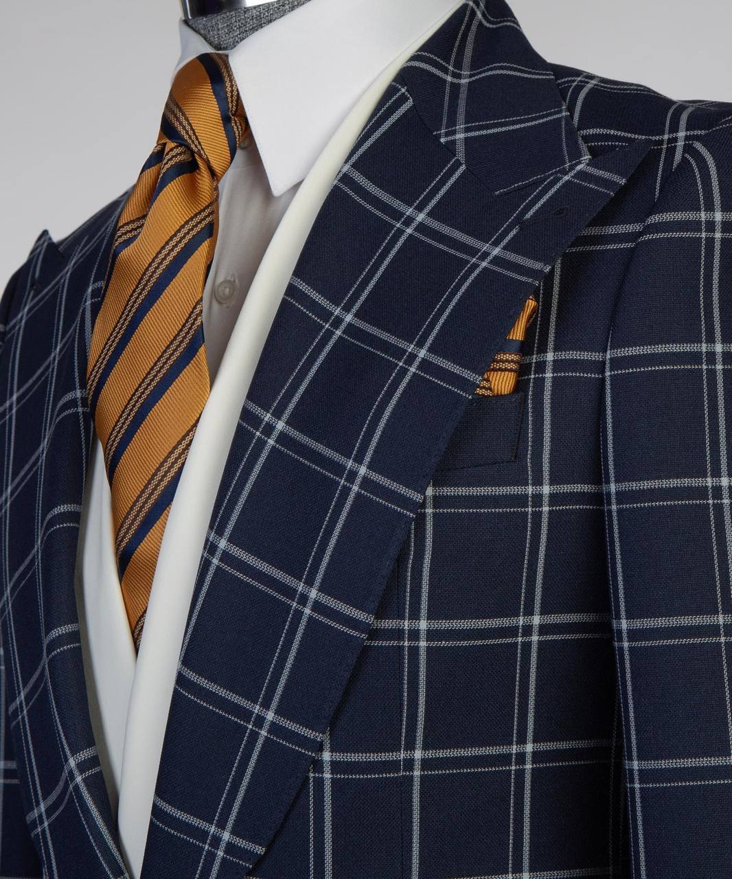 Plaid 3-Piece Suit-Navy