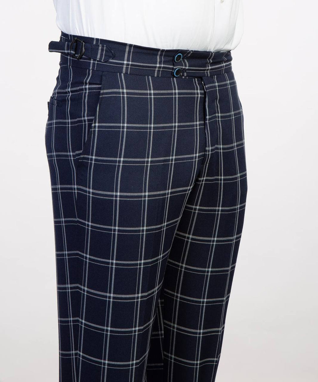 Plaid 3-Piece Suit-Navy