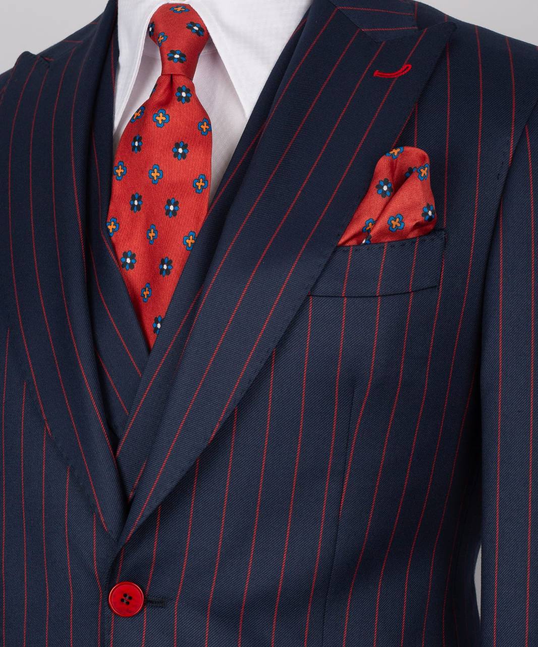 Men's Suit Set, %100 Wool, Striped, Navy