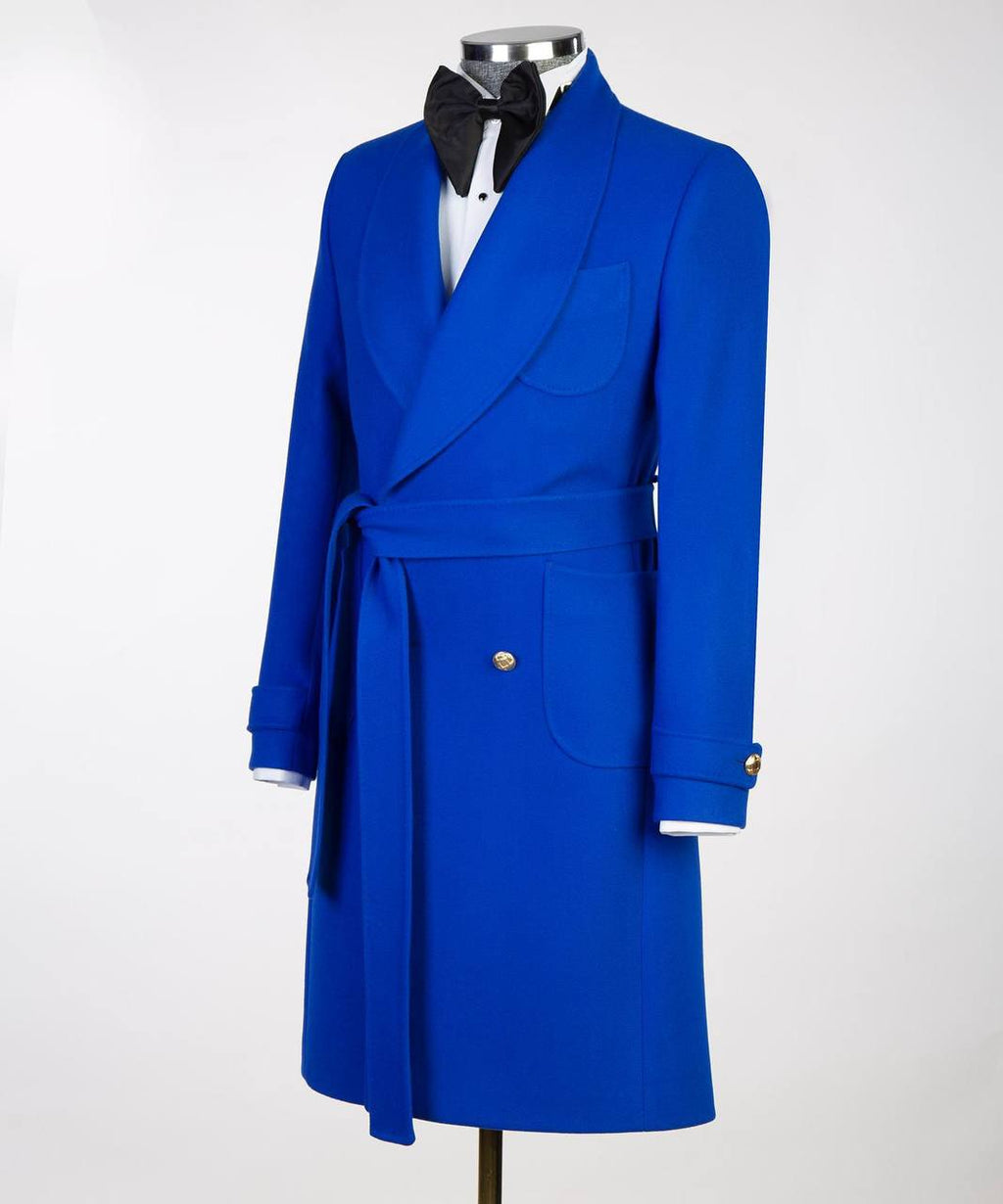 Men's Blue-Wool-Belted-Coat