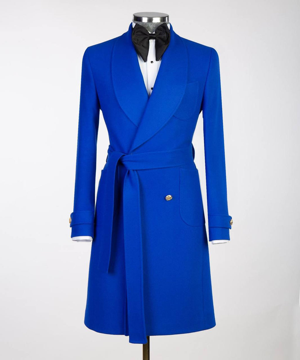 Men's Blue-Wool-Belted-Coat