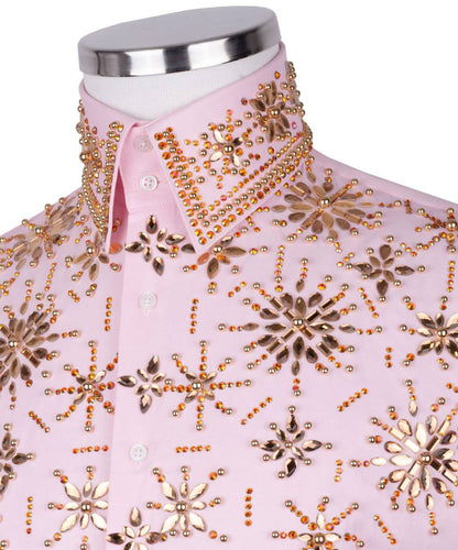 High Collar Beaded Exclusive Pink Shirt