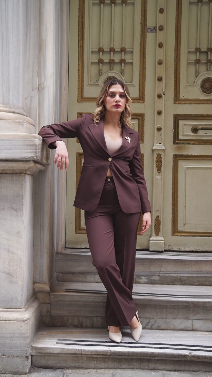 women wearing brown suit set for sale