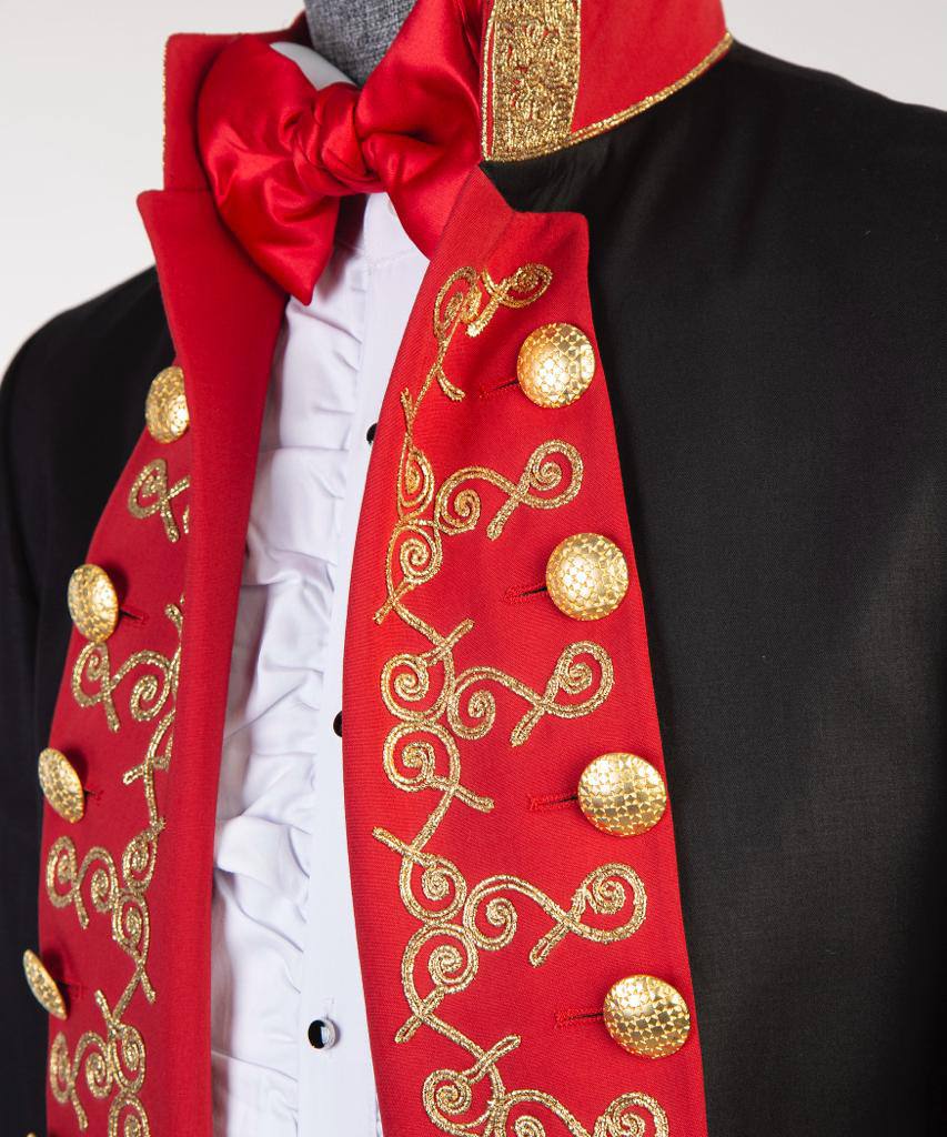 Schwarzer Anzug, königliches Design, roter Kragen