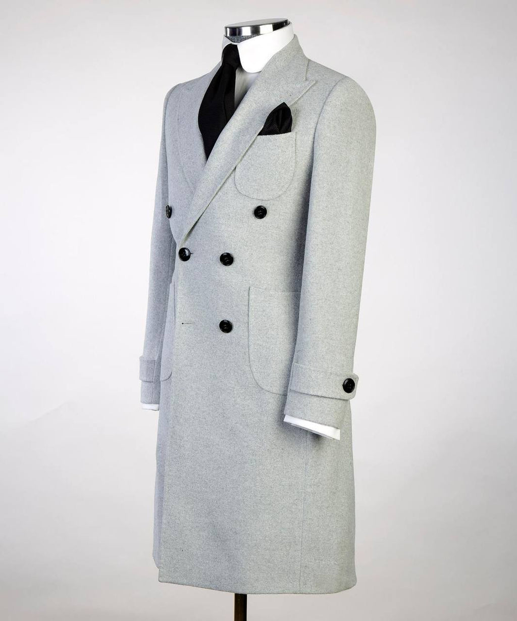 Silver-Long-Wool-Overcoat for Men