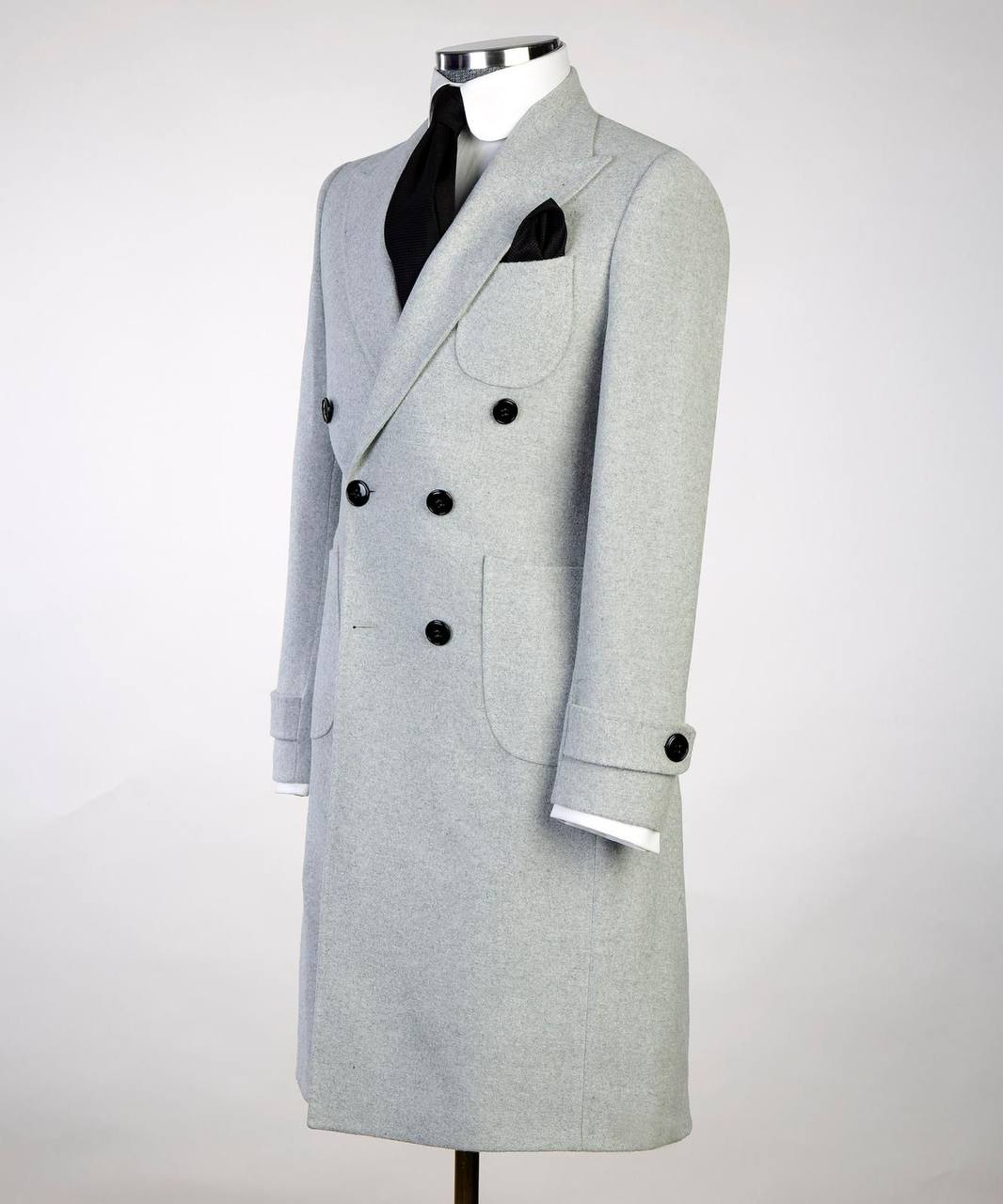 Silver-Long-Wool-Overcoat for Men