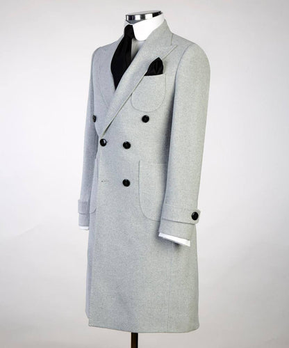 Silver-Long-Wool-Overcoat for Men