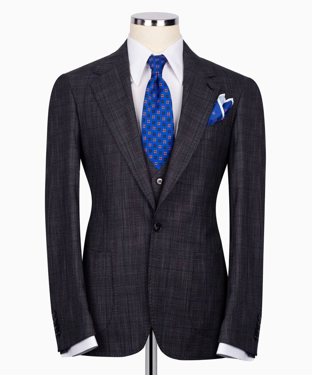 Classic Check Design 3-Piece DarkGrey Suit