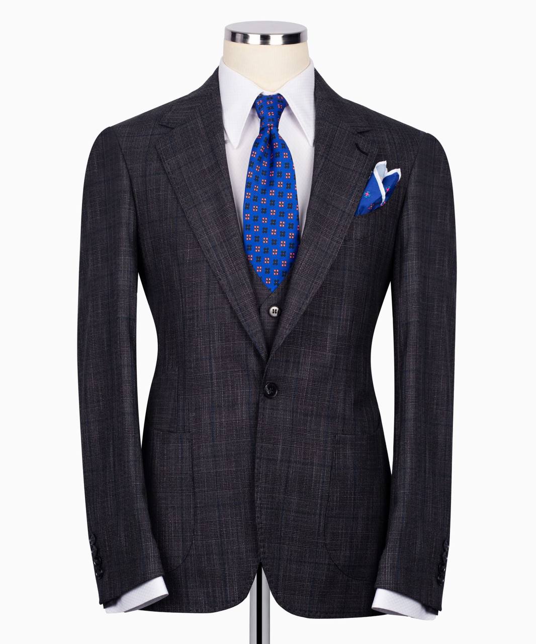 Classic Check Design 3-Piece DarkGrey Suit