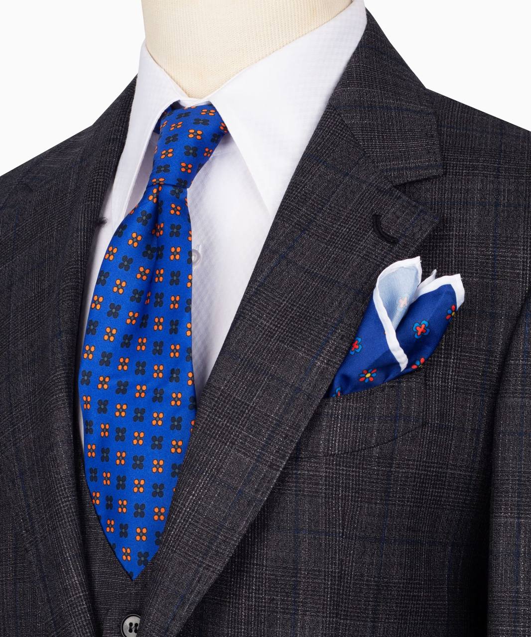 Classic Check Design 3-Piece DarkGrey Suit