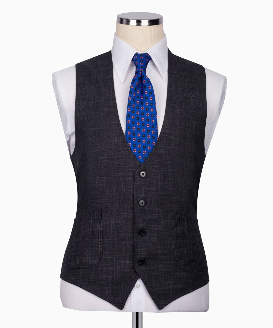 Classic Check Design 3-Piece DarkGrey Suit