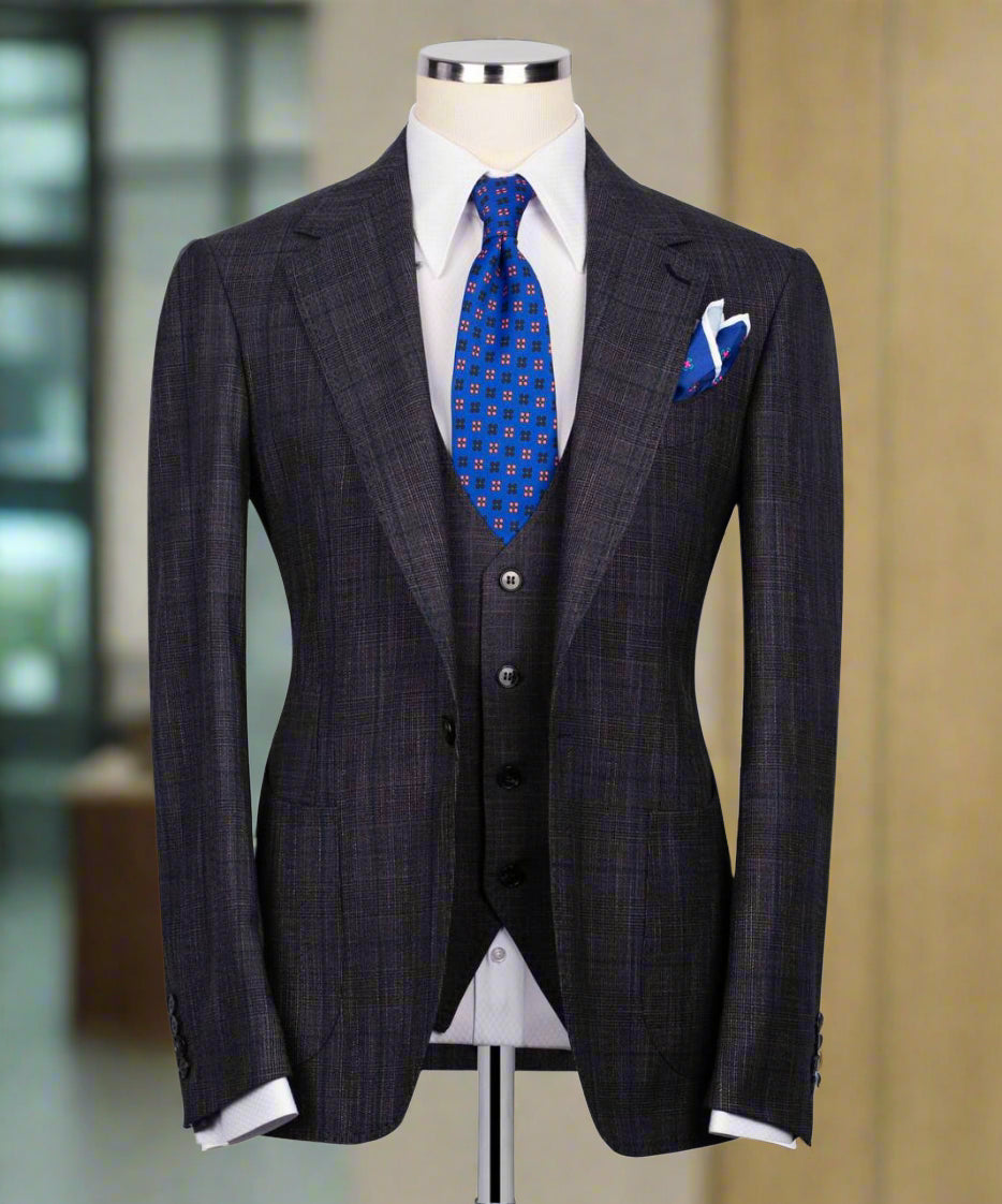 Classic Check Design 3-Piece DarkGrey Suit