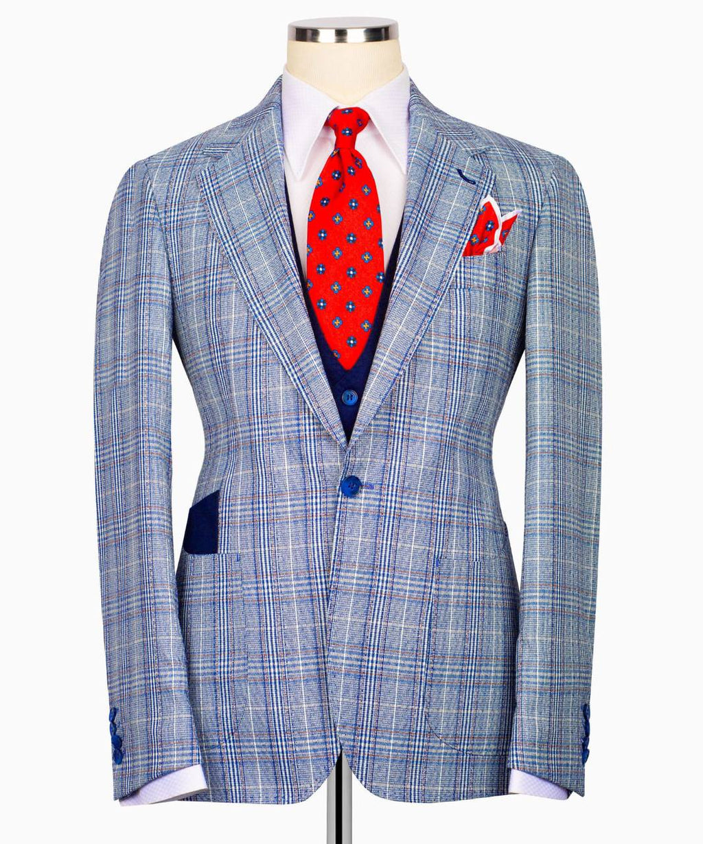 Classic Check Design 3-Piece Blue Suit