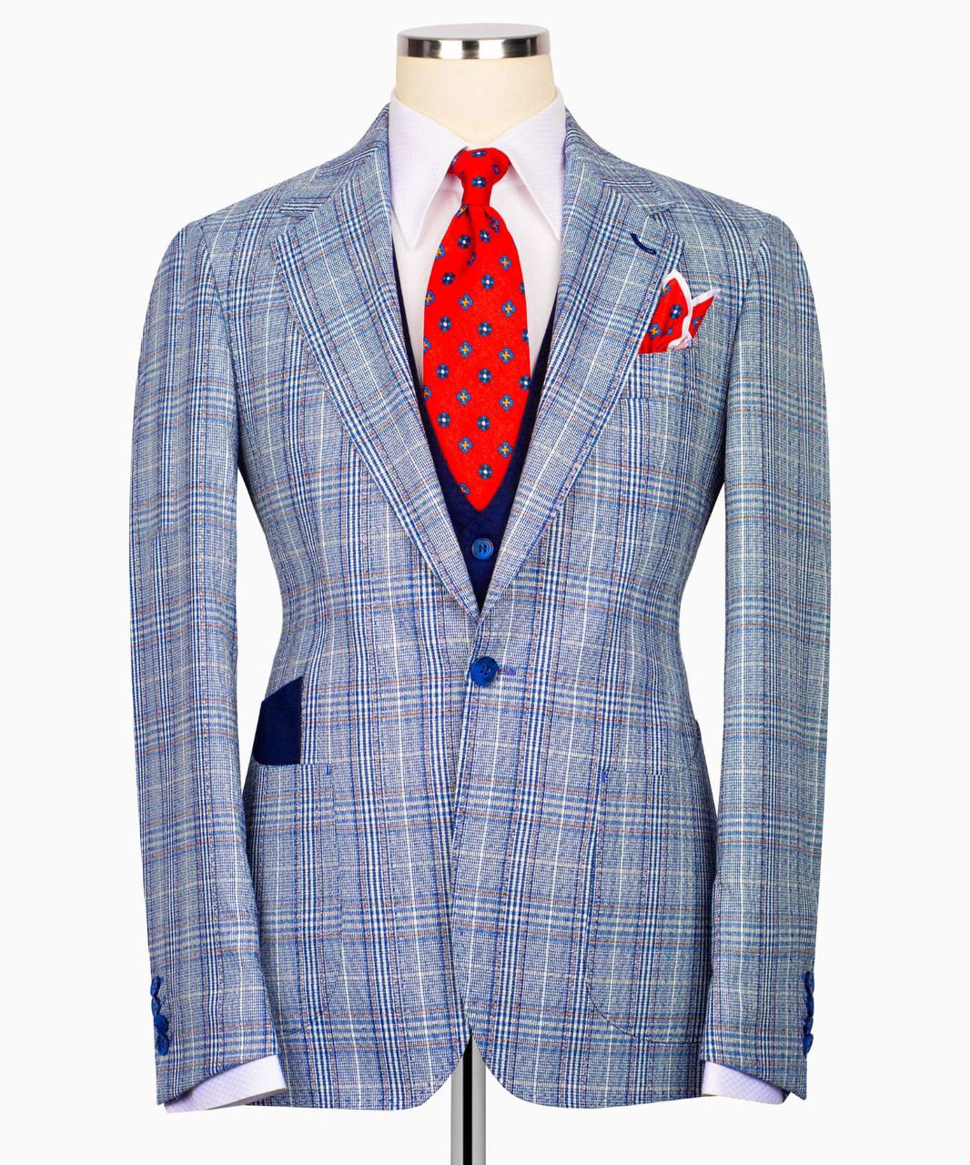 Classic Check Design 3-Piece Blue Suit
