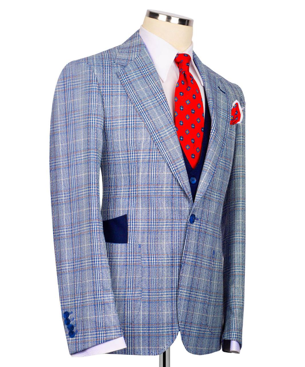 Classic Check Design 3-Piece Blue Suit