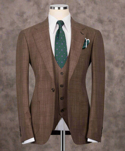 Classic Check Design 3-Piece Brown Suit