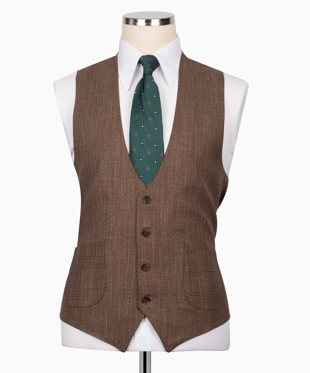 Classic Check Design 3-Piece Brown Suit