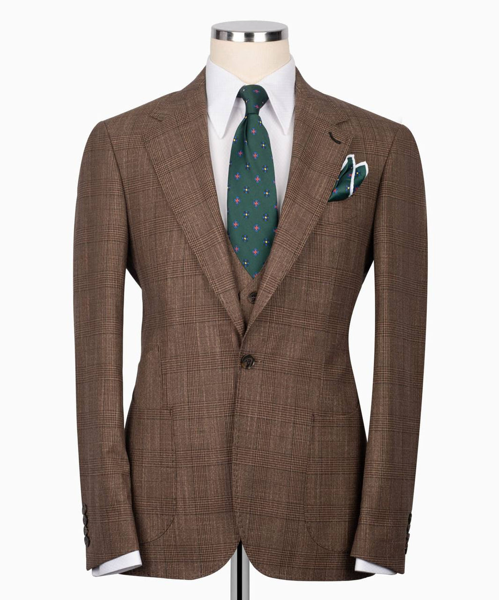 Classic Check Design 3-Piece Brown Suit