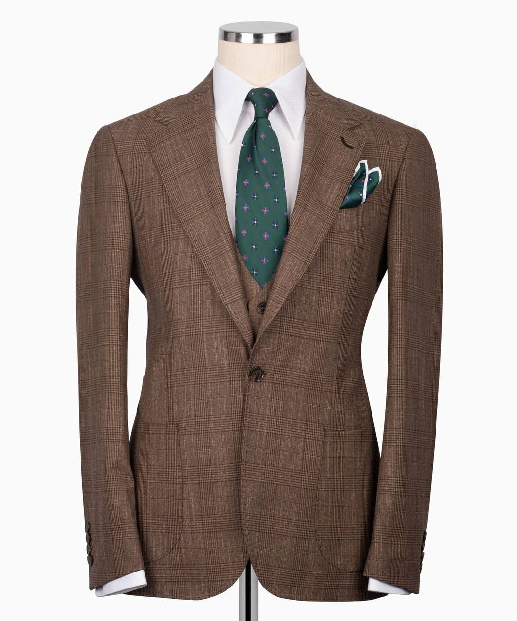 Classic Check Design 3-Piece Brown Suit