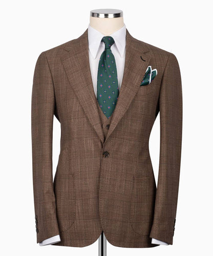 Classic Check Design 3-Piece Brown Suit