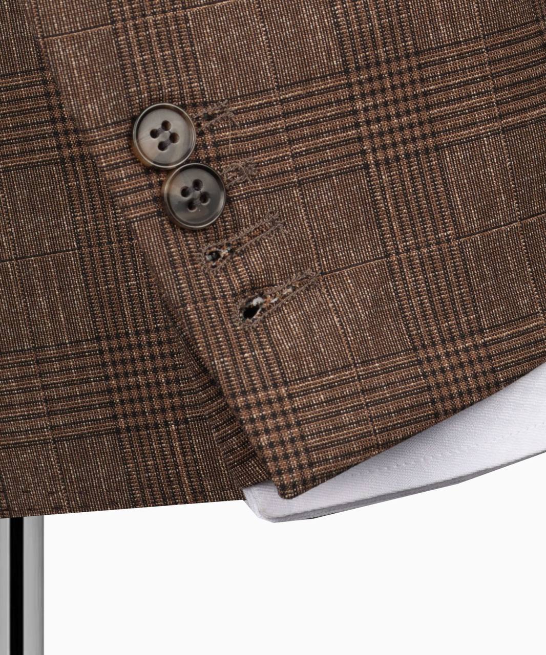 Classic Check Design 3-Piece Brown Suit