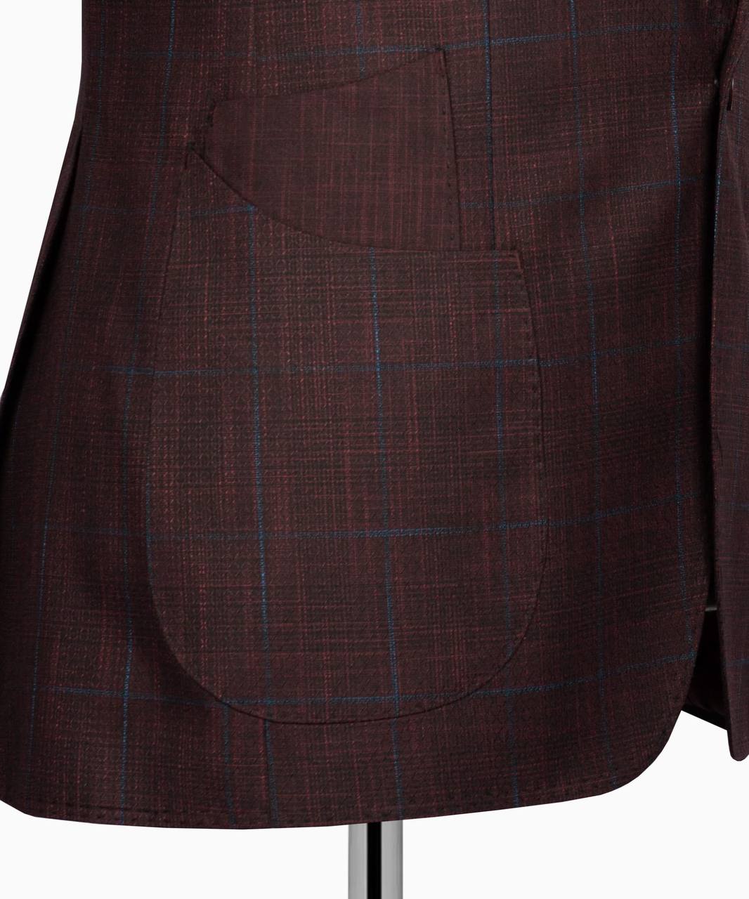 Classic Check Design 3-Piece Burgundy Suit
