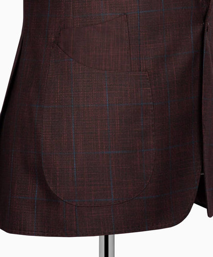 Classic Check Design 3-Piece Burgundy Suit