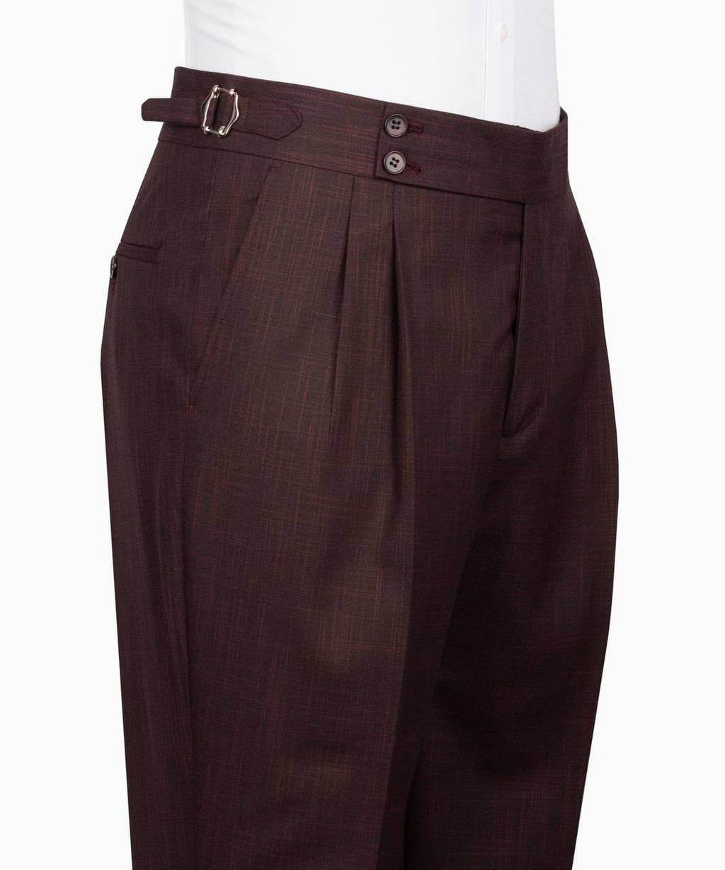 Classic Check Design 3-Piece Burgundy Suit